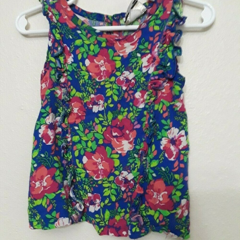 Floral Kids Tank Top - Blue and Pink